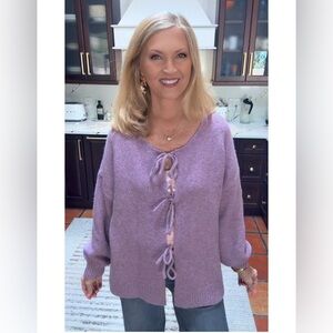 NET LAVENDER PURPLE SWEATER TIE FRONT-S